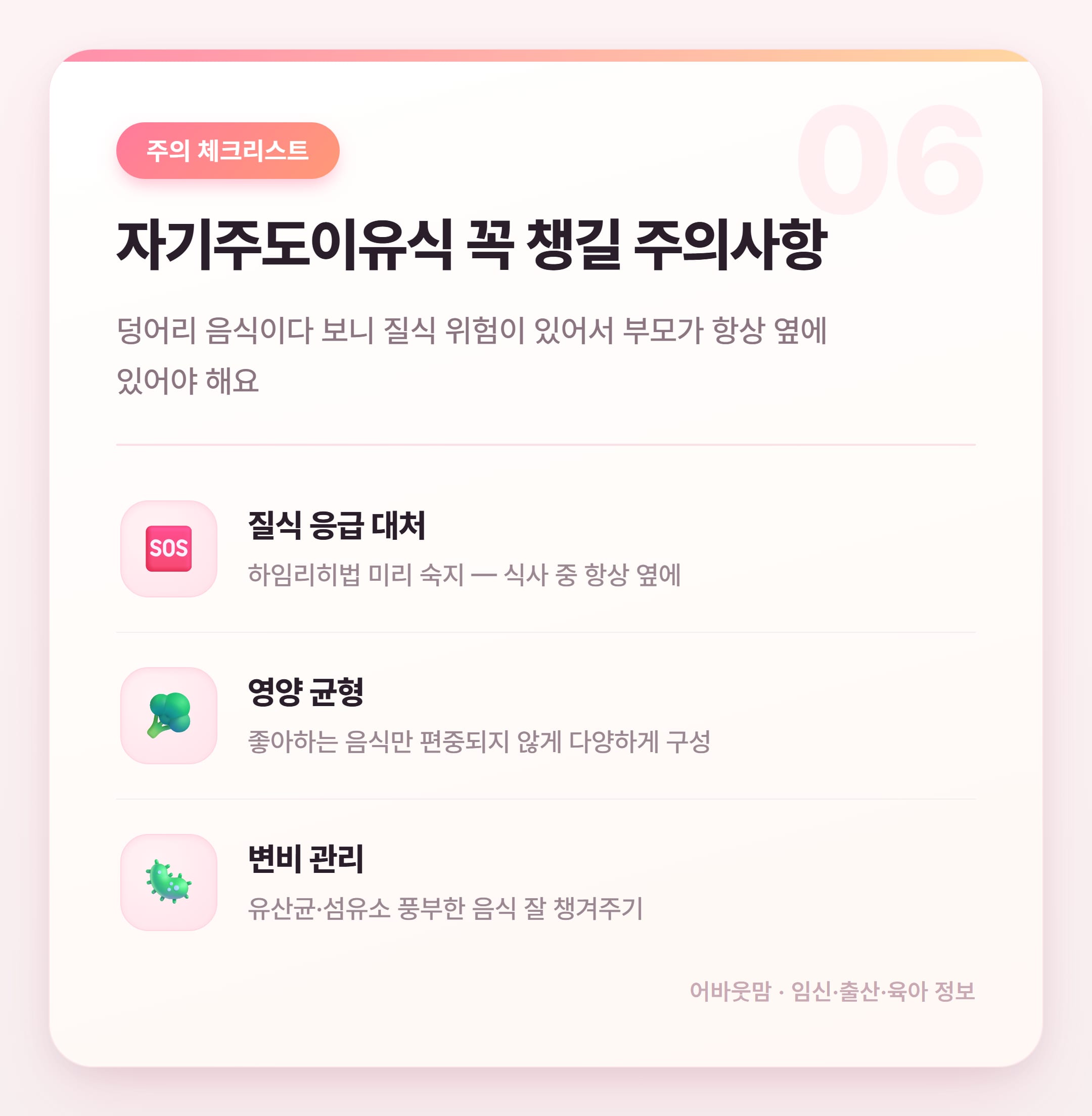 자기주도이유식 레시피 시작 전 꼭 알아둘 것 설명 카드
